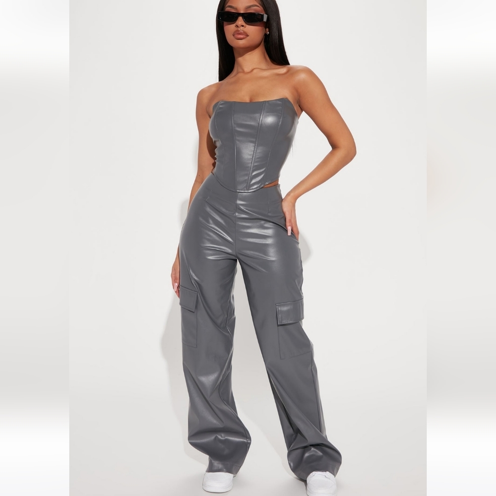 Grey Leather Corset Set